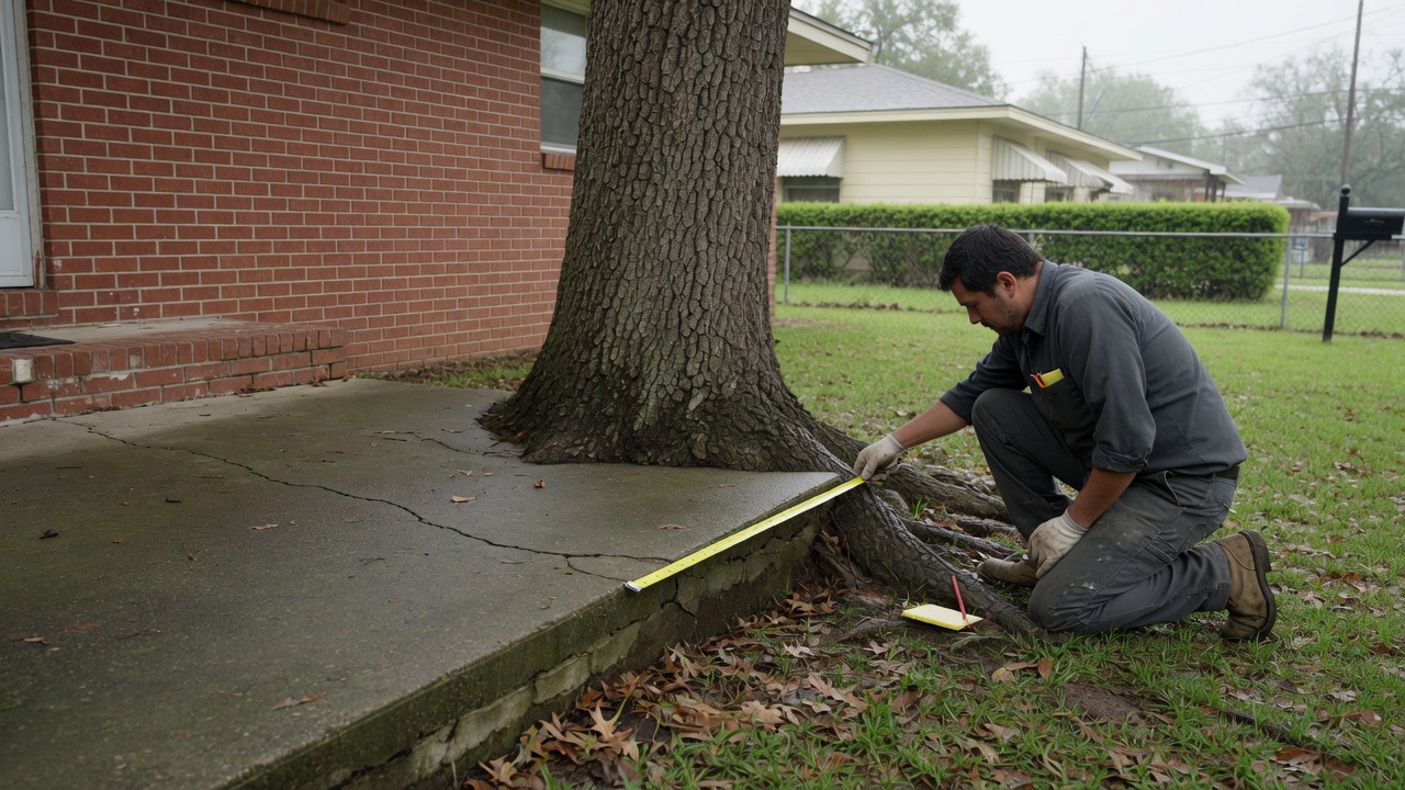 Root Barrier Houston crew measuring a Houston foundation